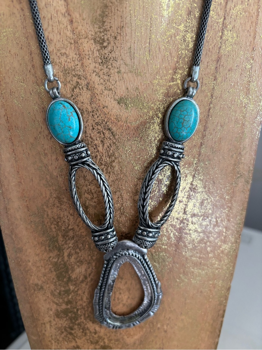 Turquoise Stone Silver-Tone Artisan Pendant Necklace - Women Jewelry